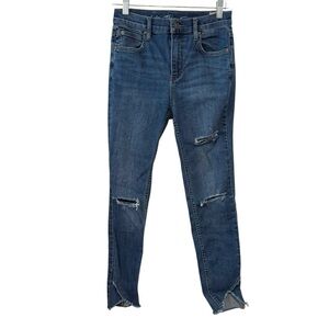 We The Free by Free People 26 Distressed Raw Hem Skinny Jeans Blue Denim